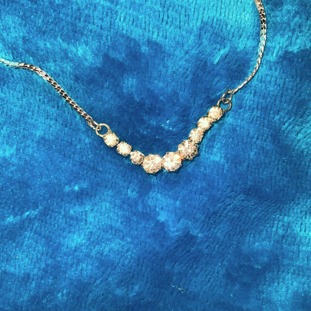 NEW VTG. CLEAR PRONGE SWAROVSKI& SILVER TONE U WAVE DROP CHOKER NECKLACE